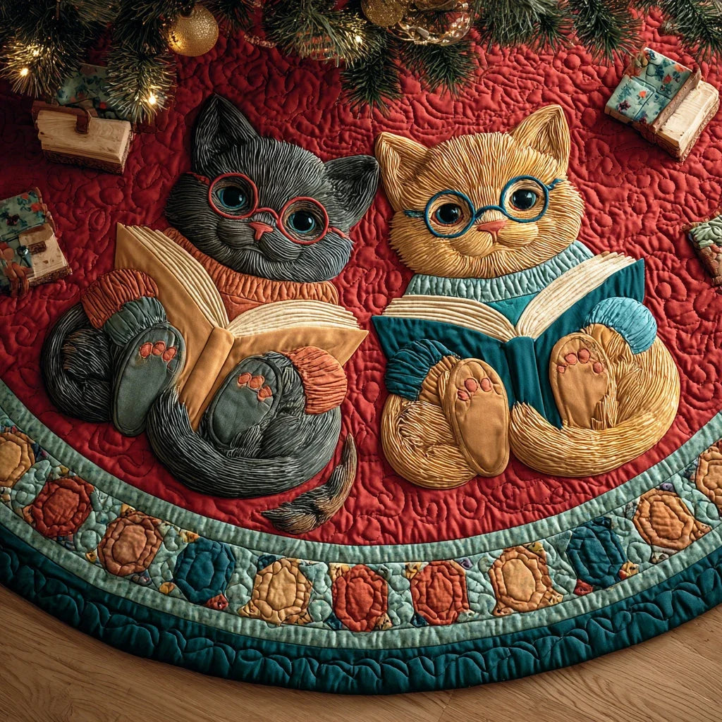 Whisker Story Time Christmas Quilted Tree Skirt