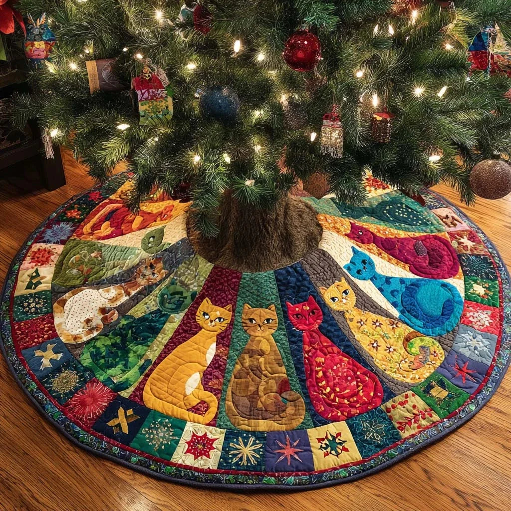 Whisker Wheel Cats Quilted Tree Skirt