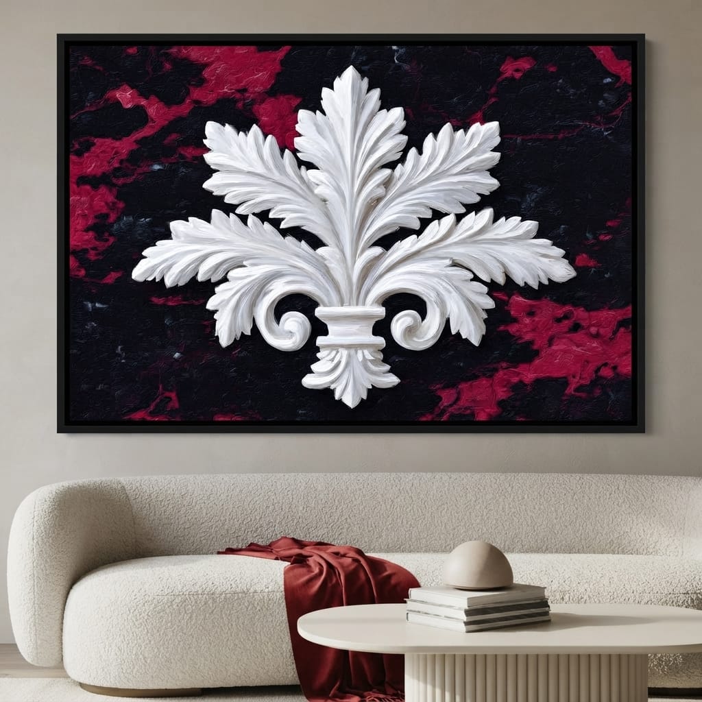 White Fleur De Lis Red Stone Canvas Wall Art