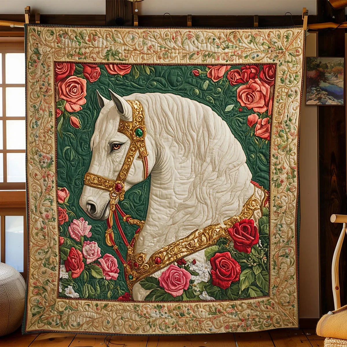 White Horse Waltz Quilt Blanket