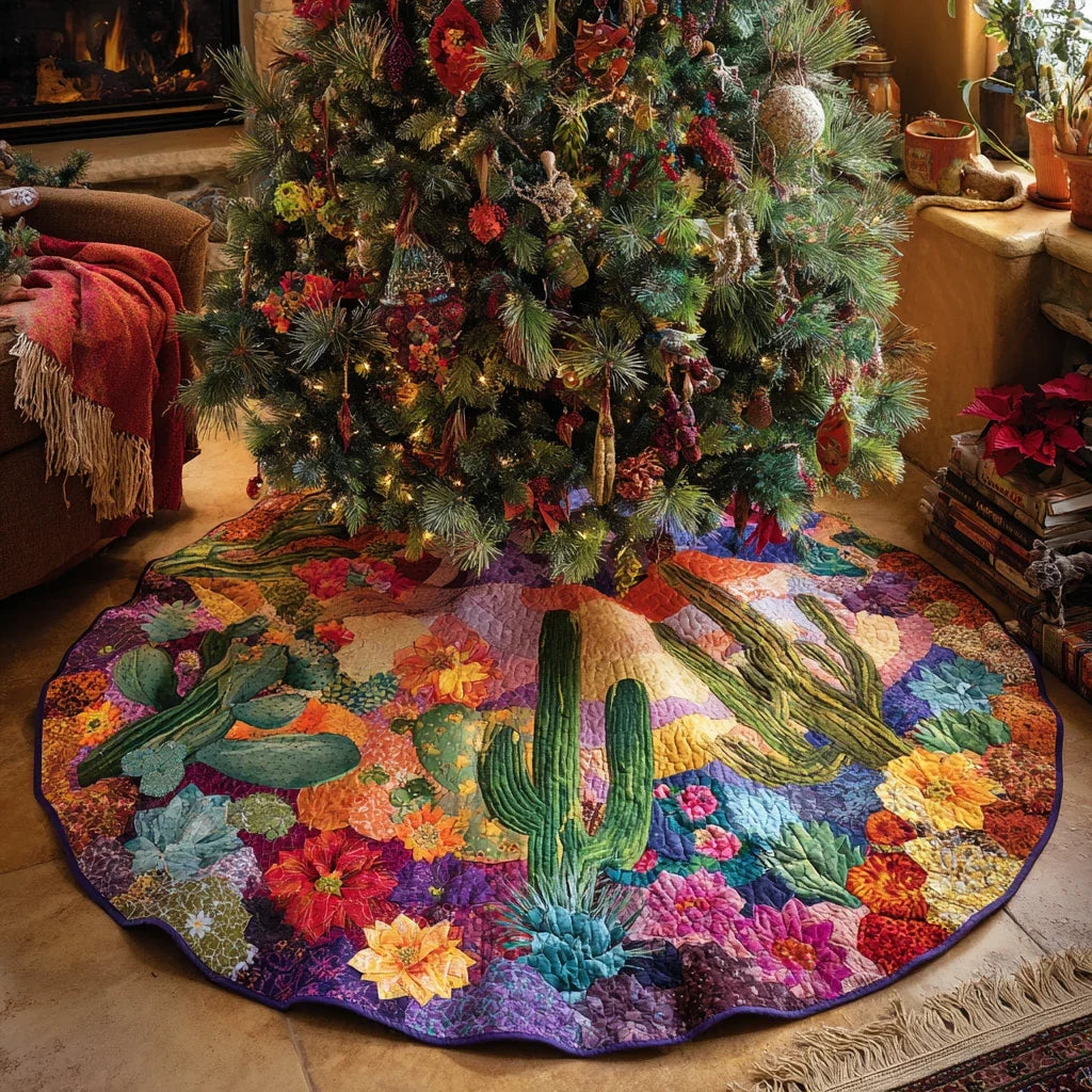 Wild Cactus Christmas Quilted Tree Skirt