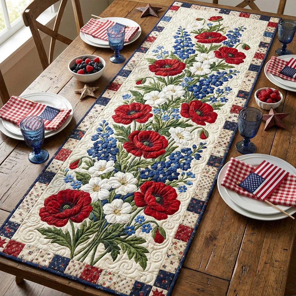 Wildflower Patriot Quilted Table Runner