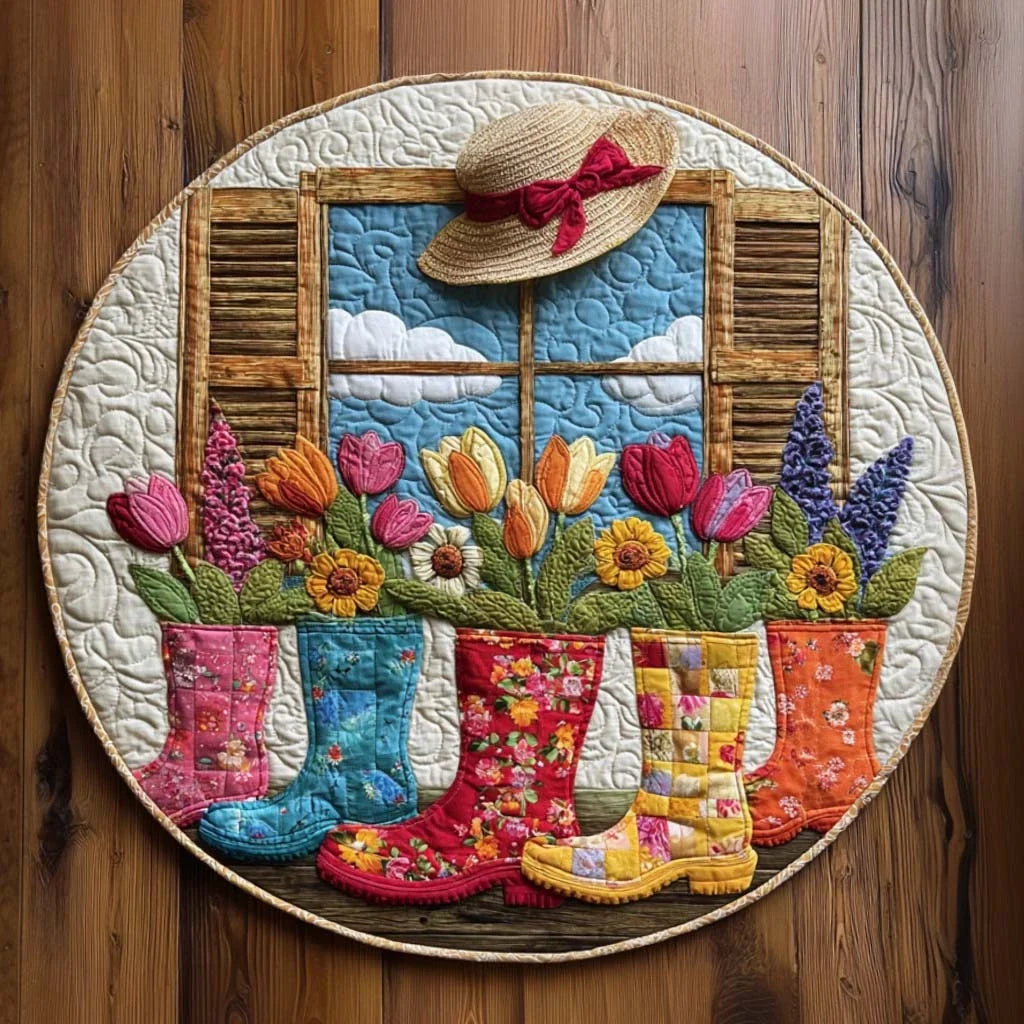 Window Garden Boots Quilted Round Mat