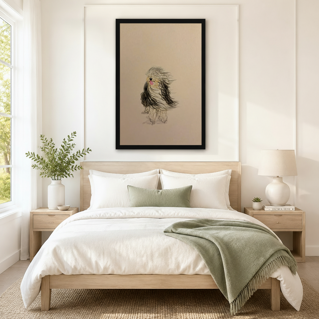Whimsical Fluffy Dog Sketch Canvas Wall Art