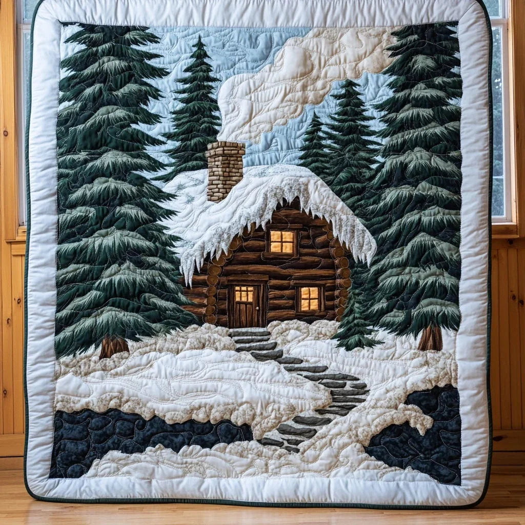 Winter Cabin Quilt Blanket