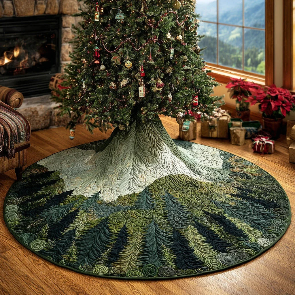 Winter Cabin Pines Christmas Quilted Tree Skirt