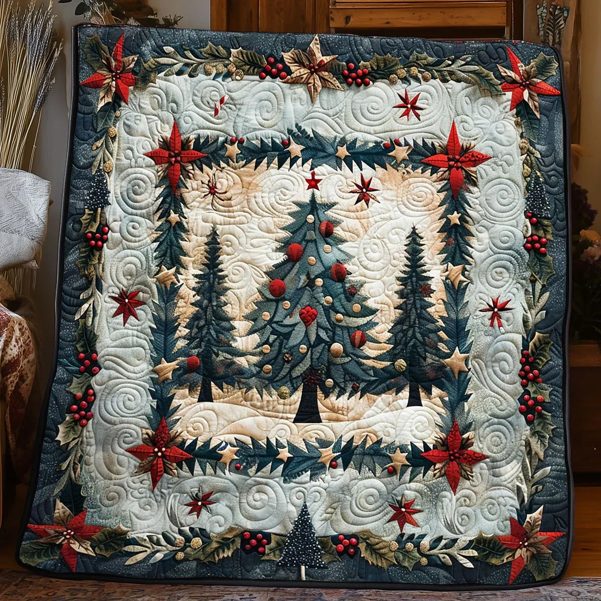 Winter Christmas Tree Quilt Blanket