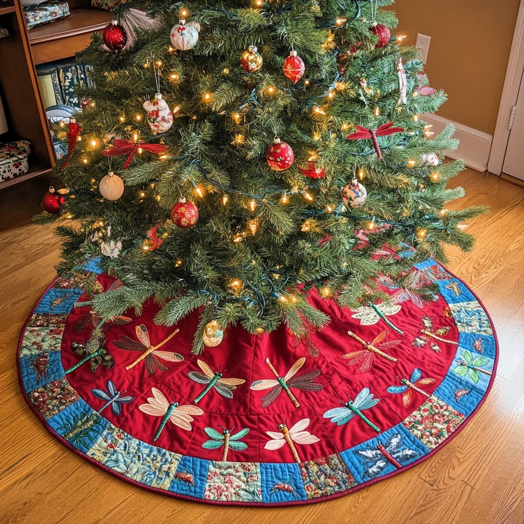 Winter Dragonfly Christmas Quilted Tree Skirt