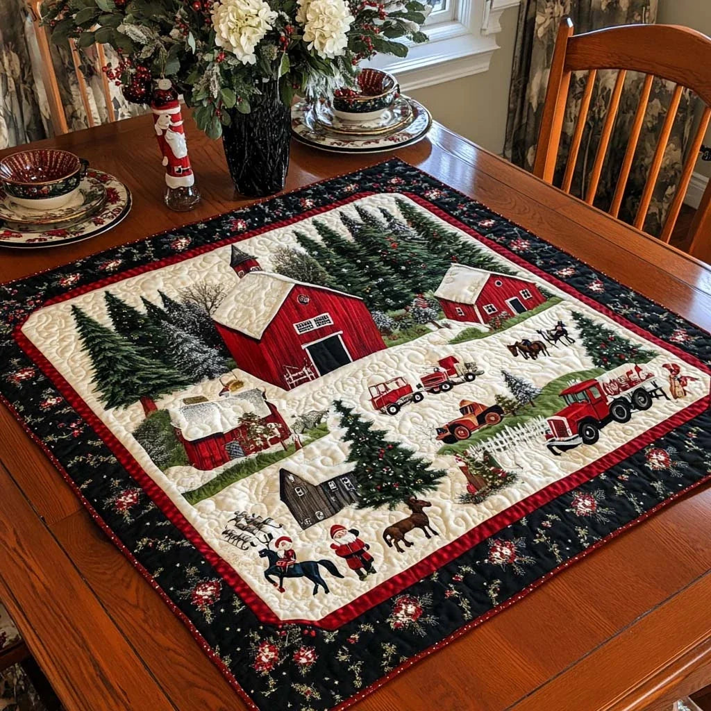 Winter Farm Scene Quilted Table Topper