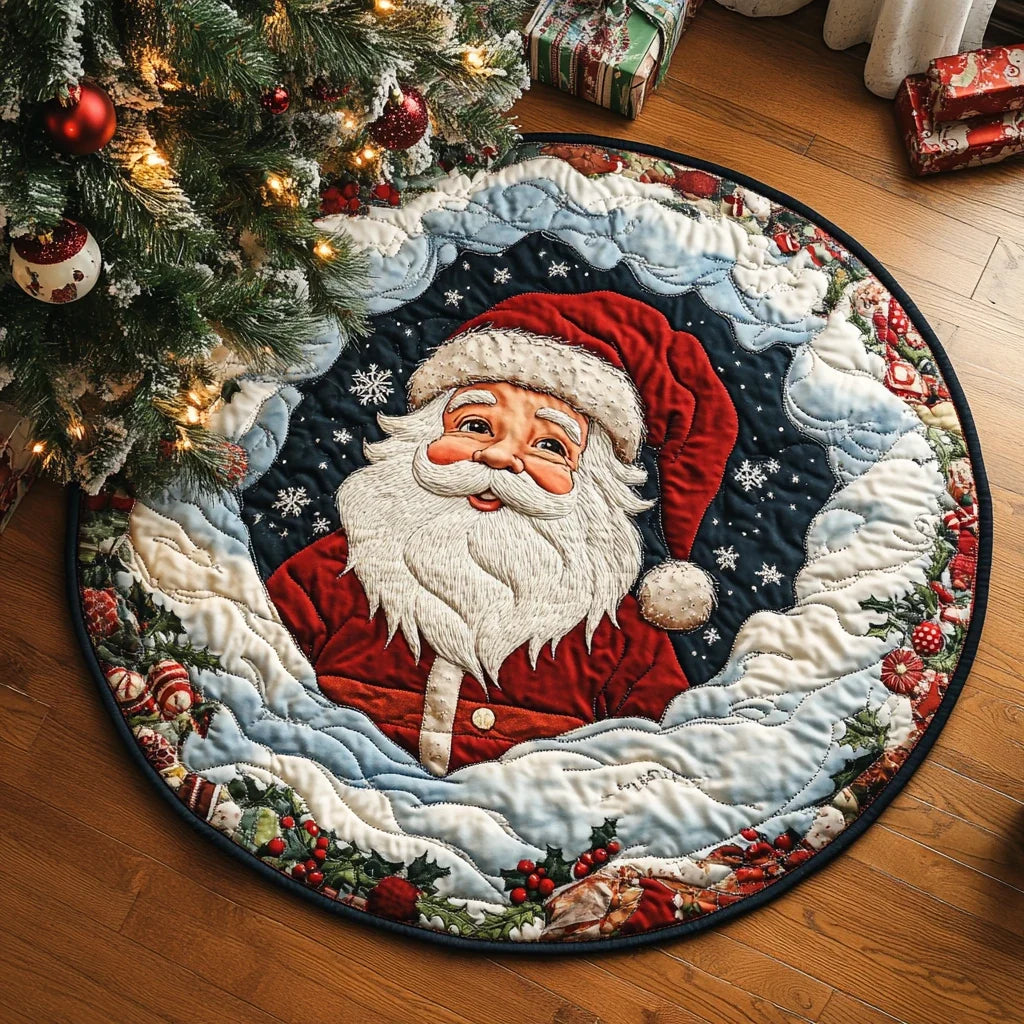 Winter Festivity Santa Quilted Round Mat