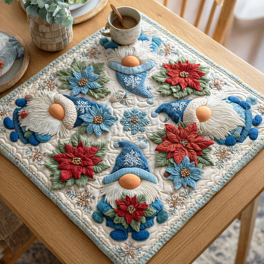 Winter Gnome Glow Quilted Table Topper