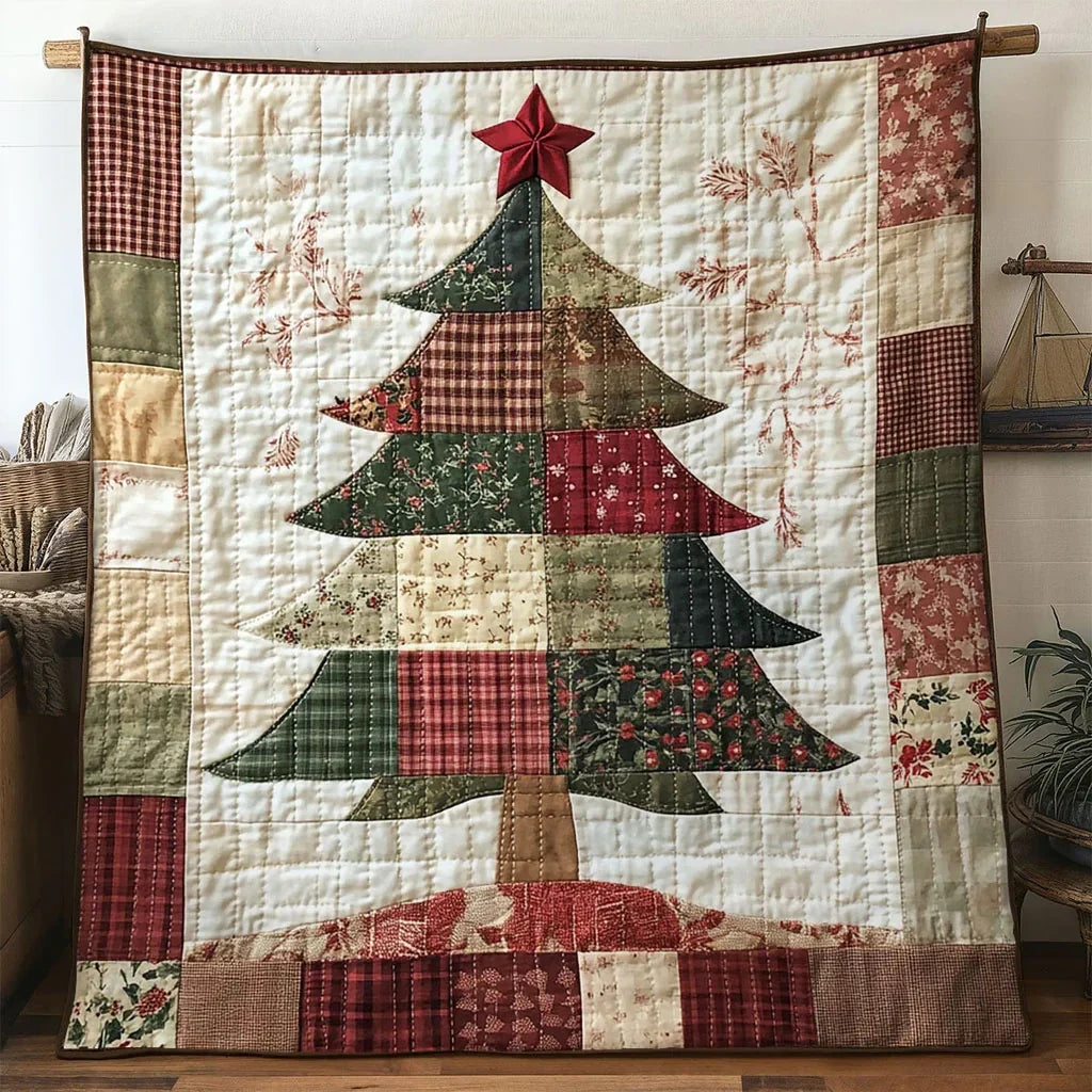 Winter Patchwork Christmas Tree Quilt Blanket