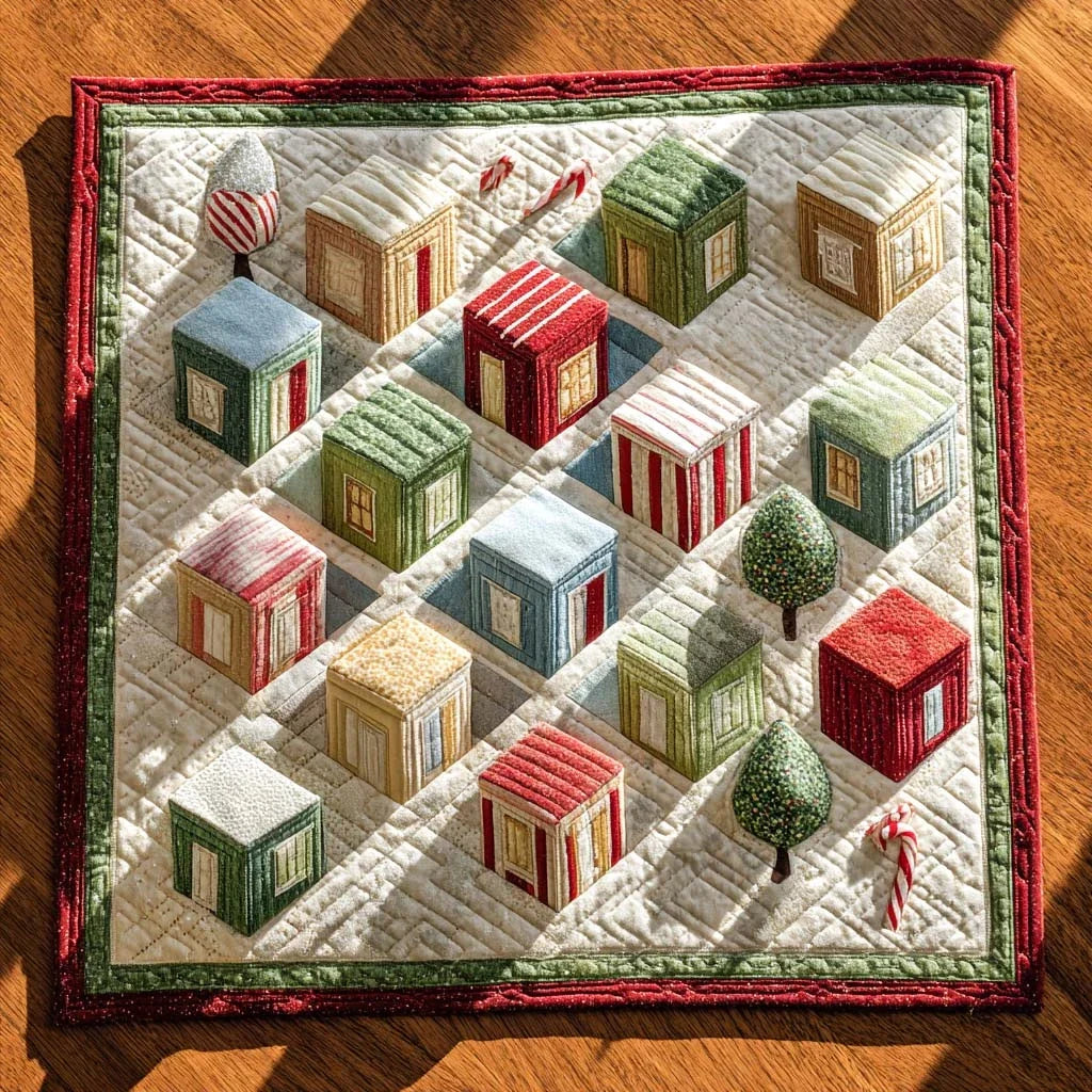 Winter Village Quilted Table Topper