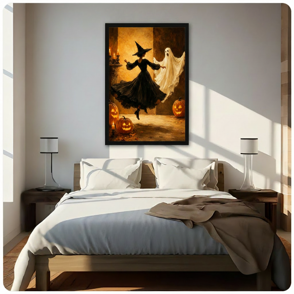 Halloween Witch Ghost Dance Vintage Canvas Art