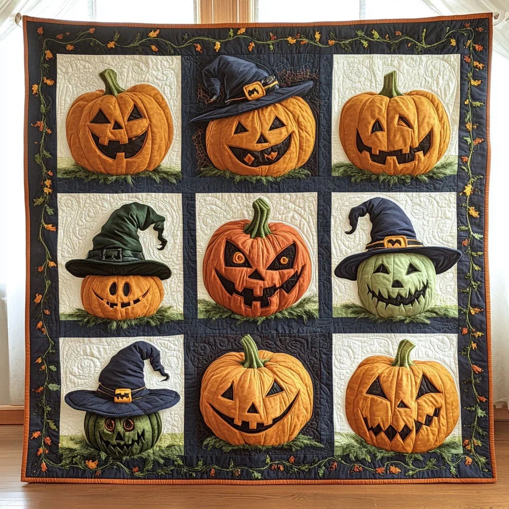 Witchy Pumpkin Parade Quilt Blanket
