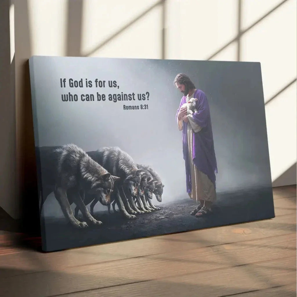 if god is for us who can be against us romans 8 31 wall art canvas (Landscape) (view 6)