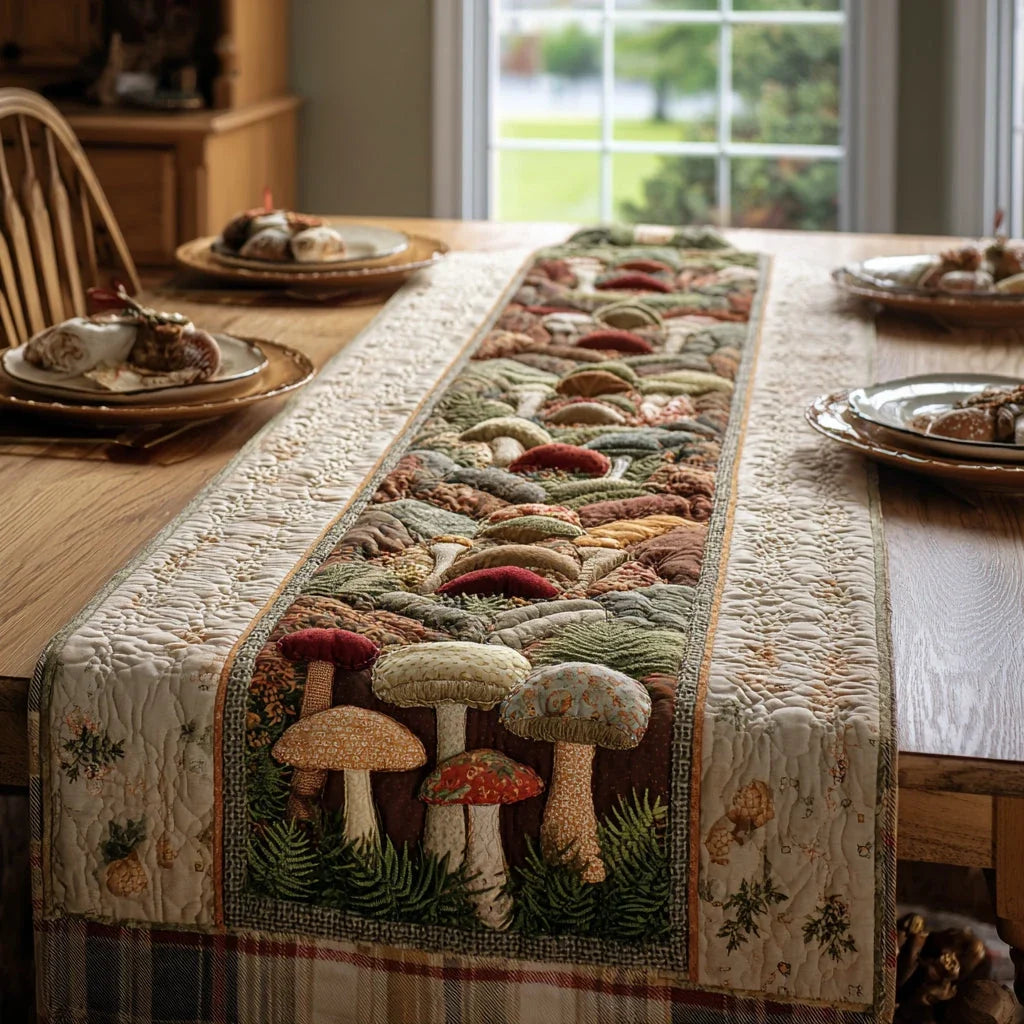 Woodland Shrooms Quilted Table Runner