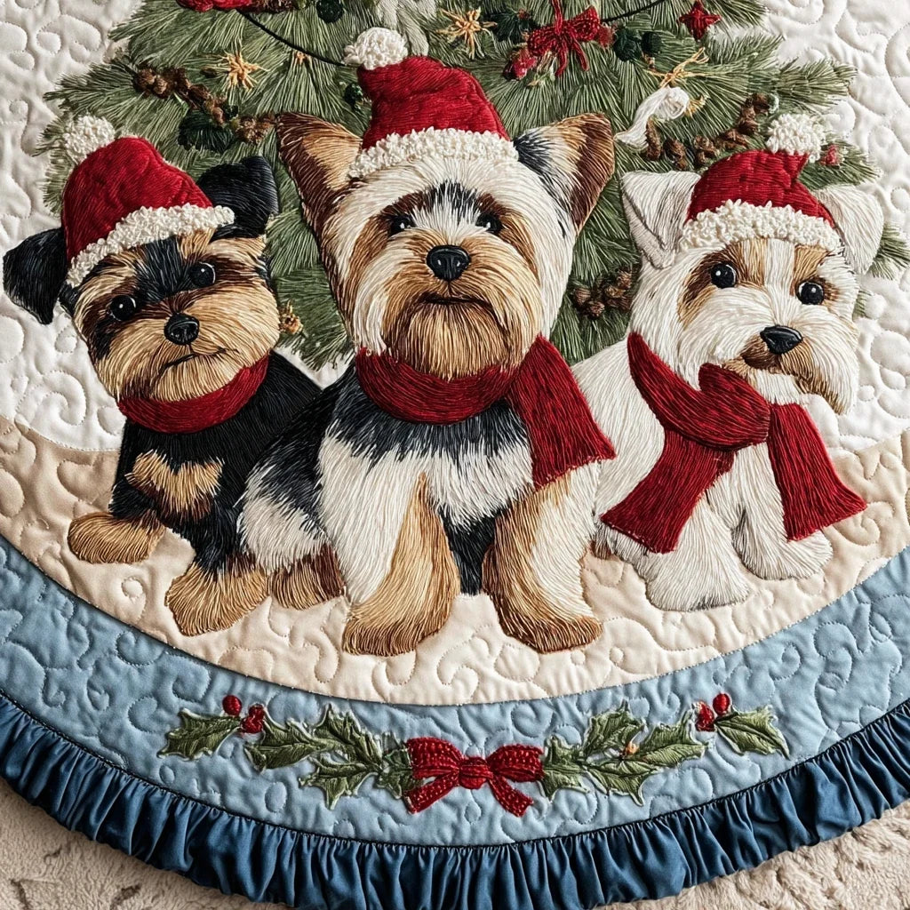 Yorkie Bliss Christmas Quilted Tree Skirt