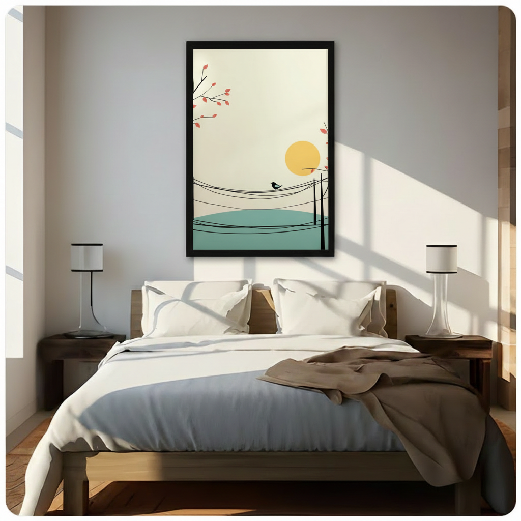 Bird on Wire Minimalist Canvas Wall Art