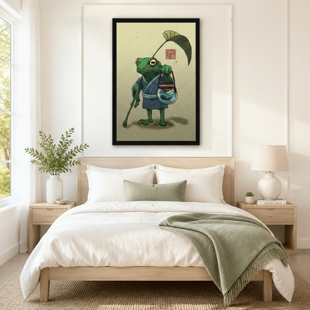 Japanese Frog Kimono Framed Canvas Wall Art