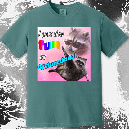 I Put the Fun in Dysfunctional Raccoon T-Shirt, funny meme tee gift (view 4)