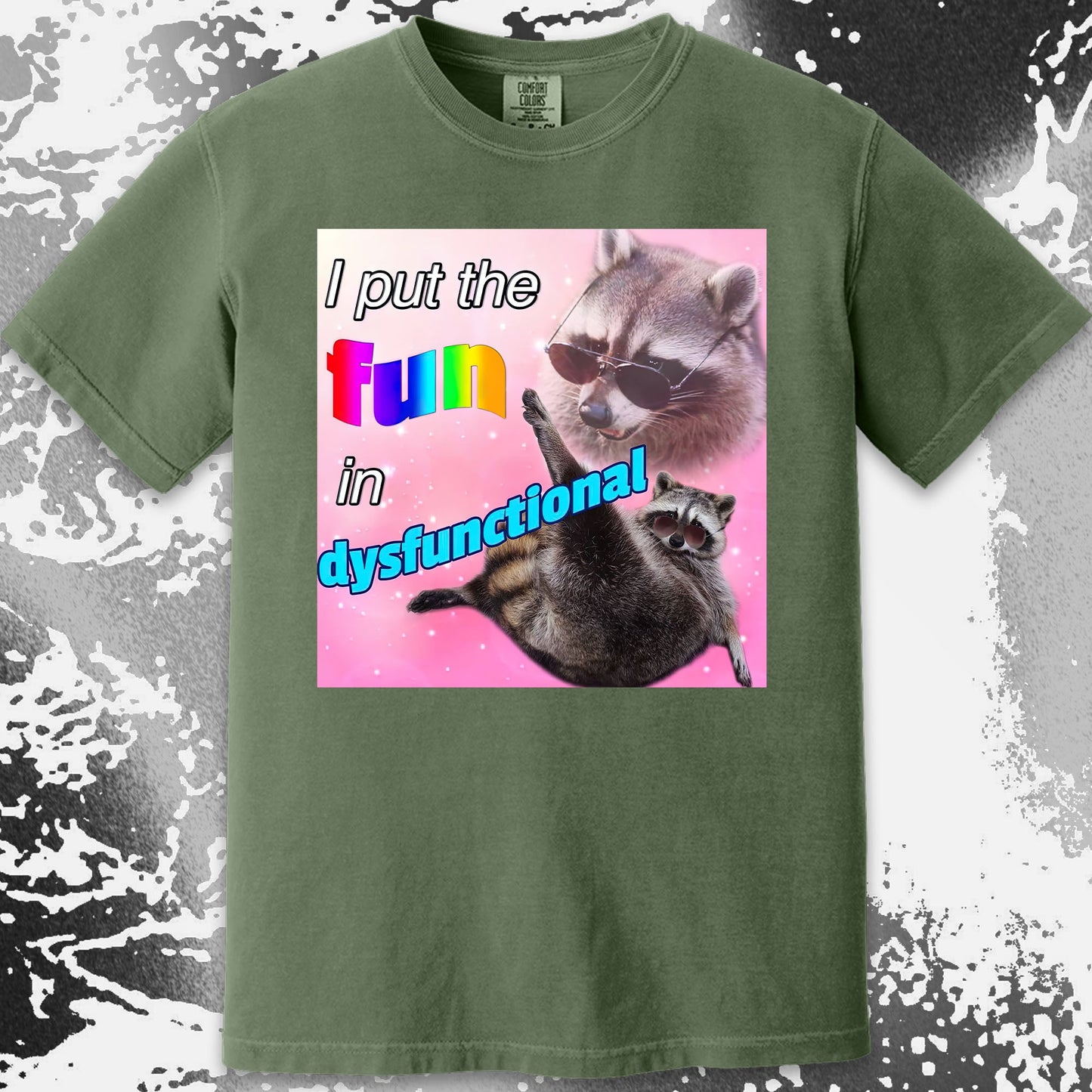 I Put the Fun in Dysfunctional Raccoon T-Shirt, funny meme tee gift (view 15)