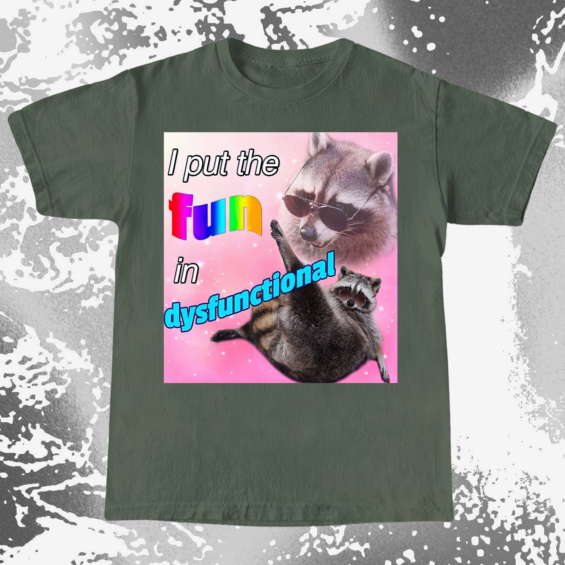 I Put the Fun in Dysfunctional Raccoon T-Shirt, funny meme tee gift (view 14)