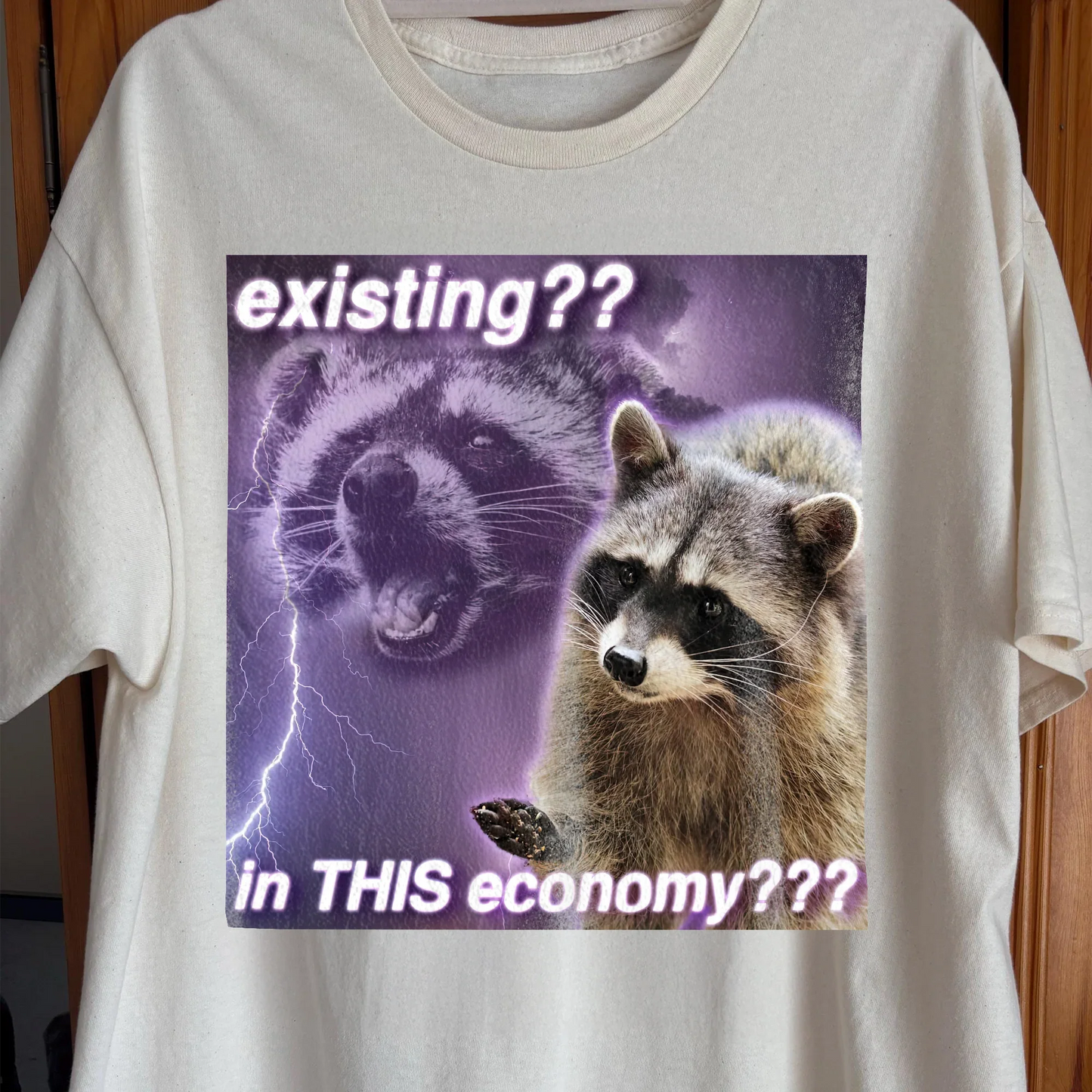 Existing in This Economy Raccoon T-Shirt, funny meme tee gift (view 2)