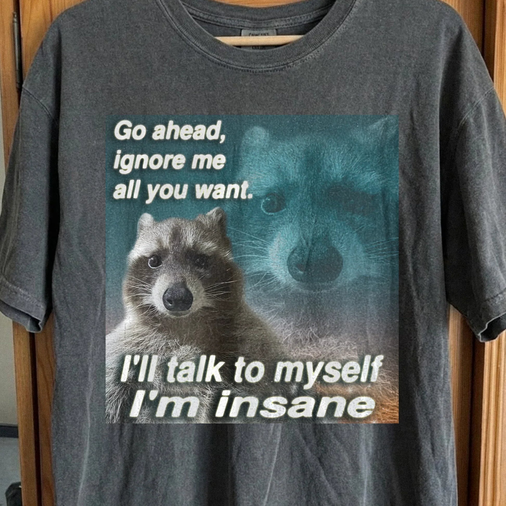 Go Ahead Ignore Me Raccoon T-Shirt – I'll Talk to Myself, funny meme tee gift
