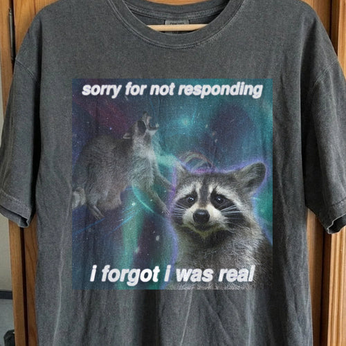 Sorry for Not Responding Raccoon T-Shirt – I Forgot I Was Real, funny meme tee gift