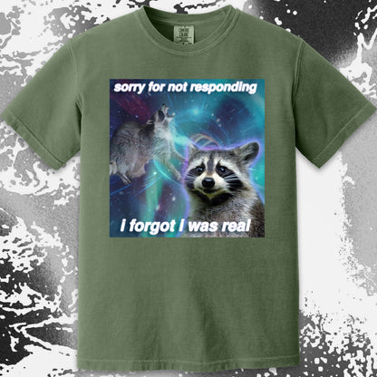 Sorry for Not Responding Raccoon T-Shirt – I Forgot I Was Real, funny meme tee gift (view 7)
