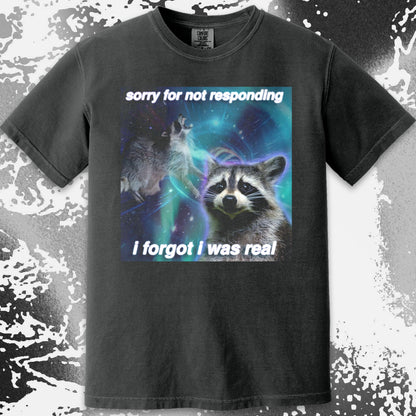 Sorry for Not Responding Raccoon T-Shirt – I Forgot I Was Real, funny meme tee gift (view 9)
