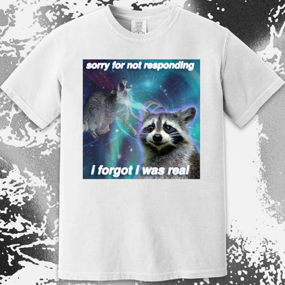 Sorry for Not Responding Raccoon T-Shirt – I Forgot I Was Real, funny meme tee gift (view 11)