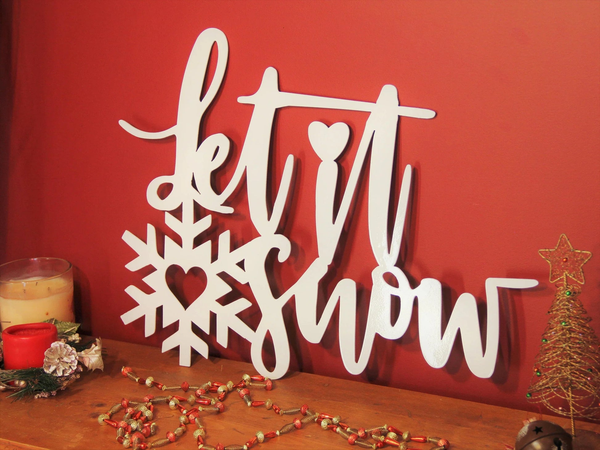 Let It Snow Winter Decor Ski Lodge Decoration Christmas Sign - 8 inches - metal sign
