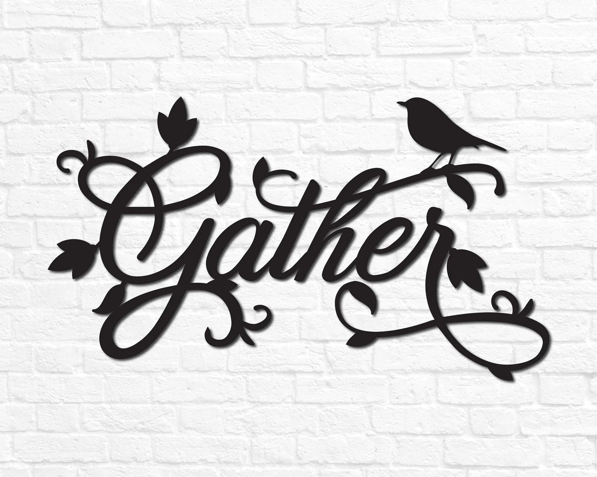 Metal Gather Sign Metal Gather Wall Decor Gather Gather Wall Sign Gather Metal Word Dining Room Metal Cursive Word Sign - 8 inches - metal sign