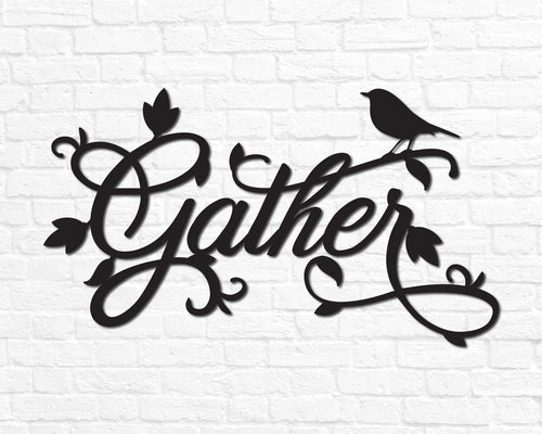 Metal Gather Sign Metal Gather Wall Decor Gather Gather Wall Sign Gather Metal Word Dining Room Metal Cursive Word Sign - 8 inches - metal sign