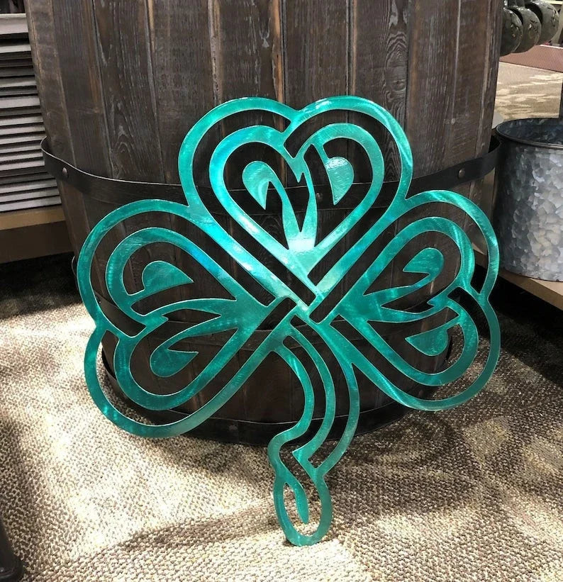 Celtic Shamrock Wreath Front Door Wreath Holiday Wall Decor Outdoor Four Leaf Clover Ireland St. - metal sign