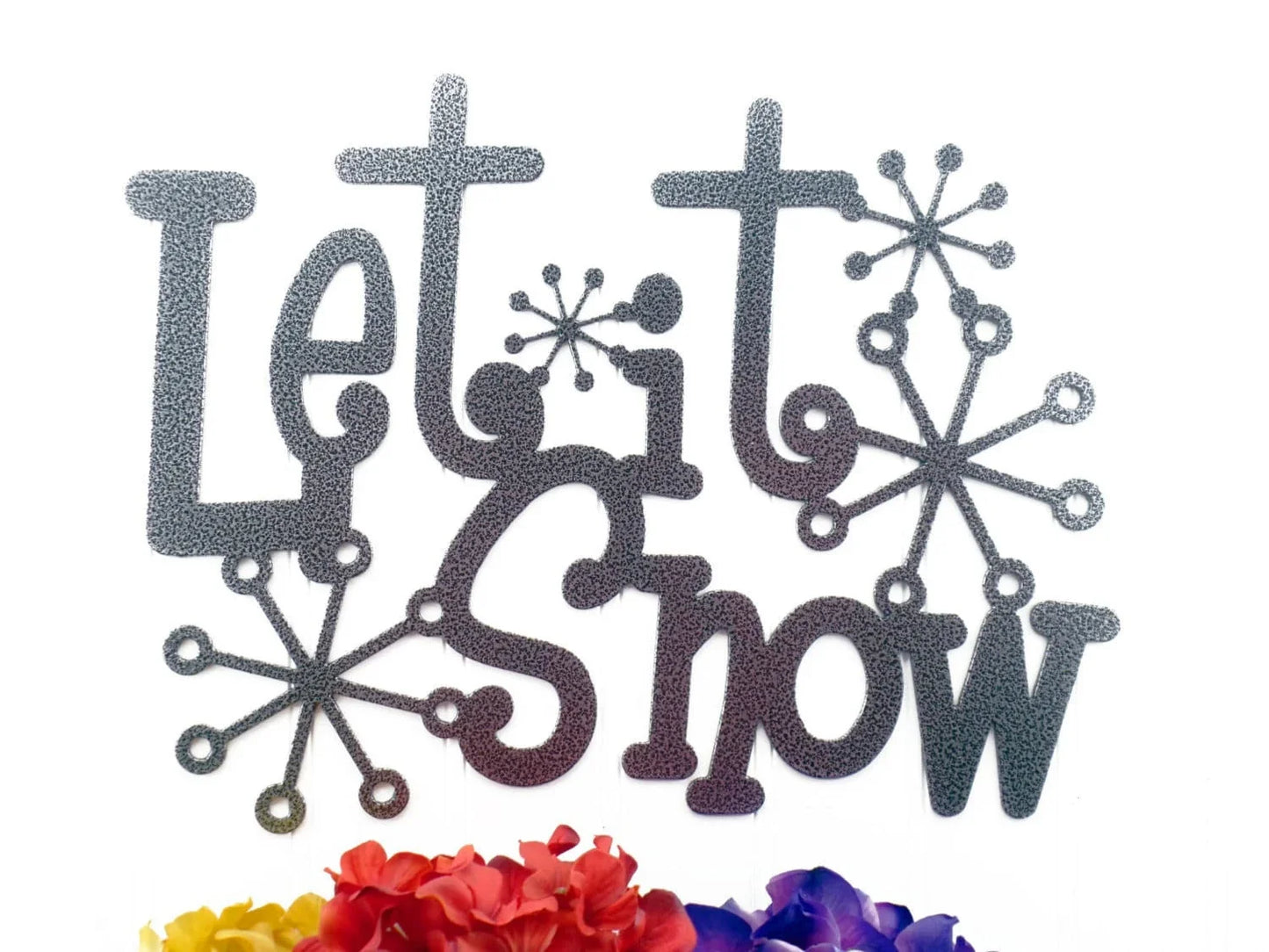 Let It Snow Metal Sign With Snowflakes Silver Winter Decor Christmas Decoration Snow Christmas - 8 inches - metal sign