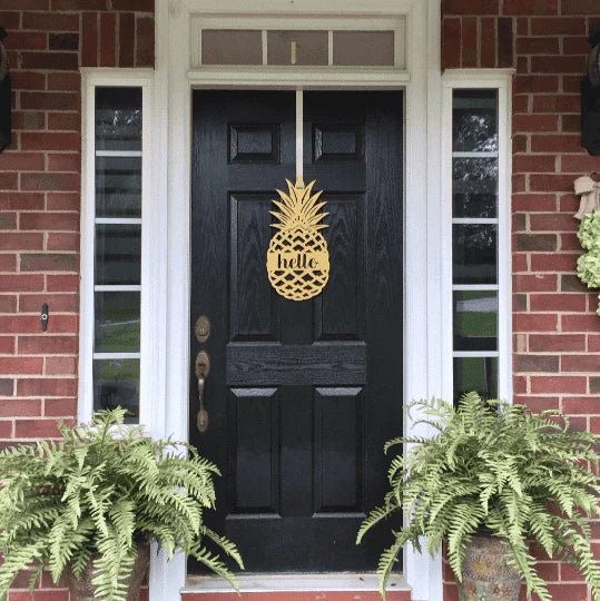 Hello Pineapple Front Door Sign Cut Metal Sign Metal House Sign - 8 inches - metal sign