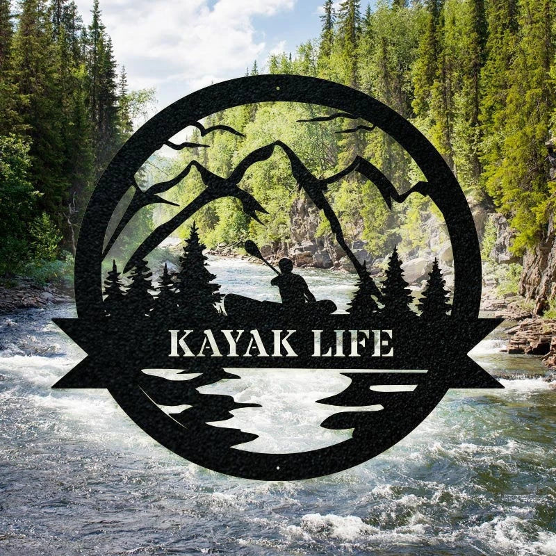 Great Outdoor Kayak Decor Kayak Sign Camp Sign Gift For Him Or Her Metal Name Sign Fathers Day - 8 inches - metal sign