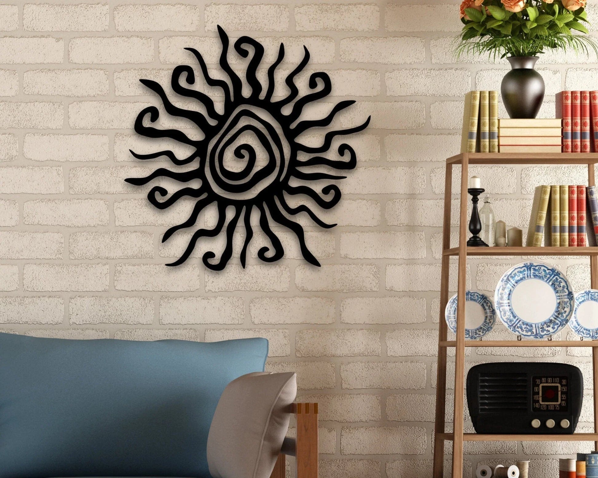 Hippie Fun Wacky Sun Unique Sun Metall Wall Garden Outdoor Spiral Decor Art Hippy Garden Art Garden Decor - 8 inches - metal sign