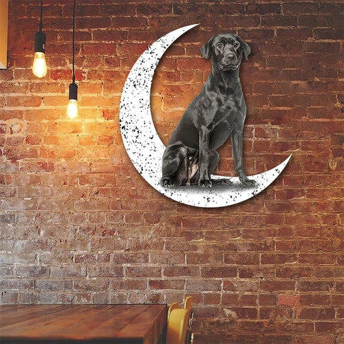 Dog Metal Sign Black Labrador 2 Sit On The Moon Gift for Dog Lover - 8 inches - metal sign