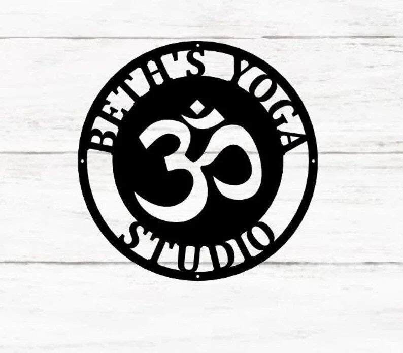 Yoga Aum Sign Buddha Charm Om Metal Wall Sign Metal Wall Decor Housewarming Gift - 8 inches - metal sign