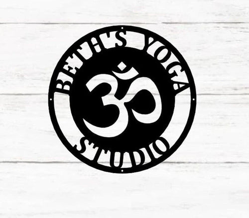 Yoga Aum Sign Buddha Charm Om Metal Wall Sign Metal Wall Decor Housewarming Gift - 8 inches - metal sign
