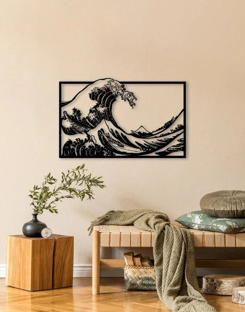 The Great Wave Off Kanagawa Oki Nami Ura Hokusai Wall Decor Home Signs Bedroom Living room Bathroom Office Kitchen - 8 inches - metal sign