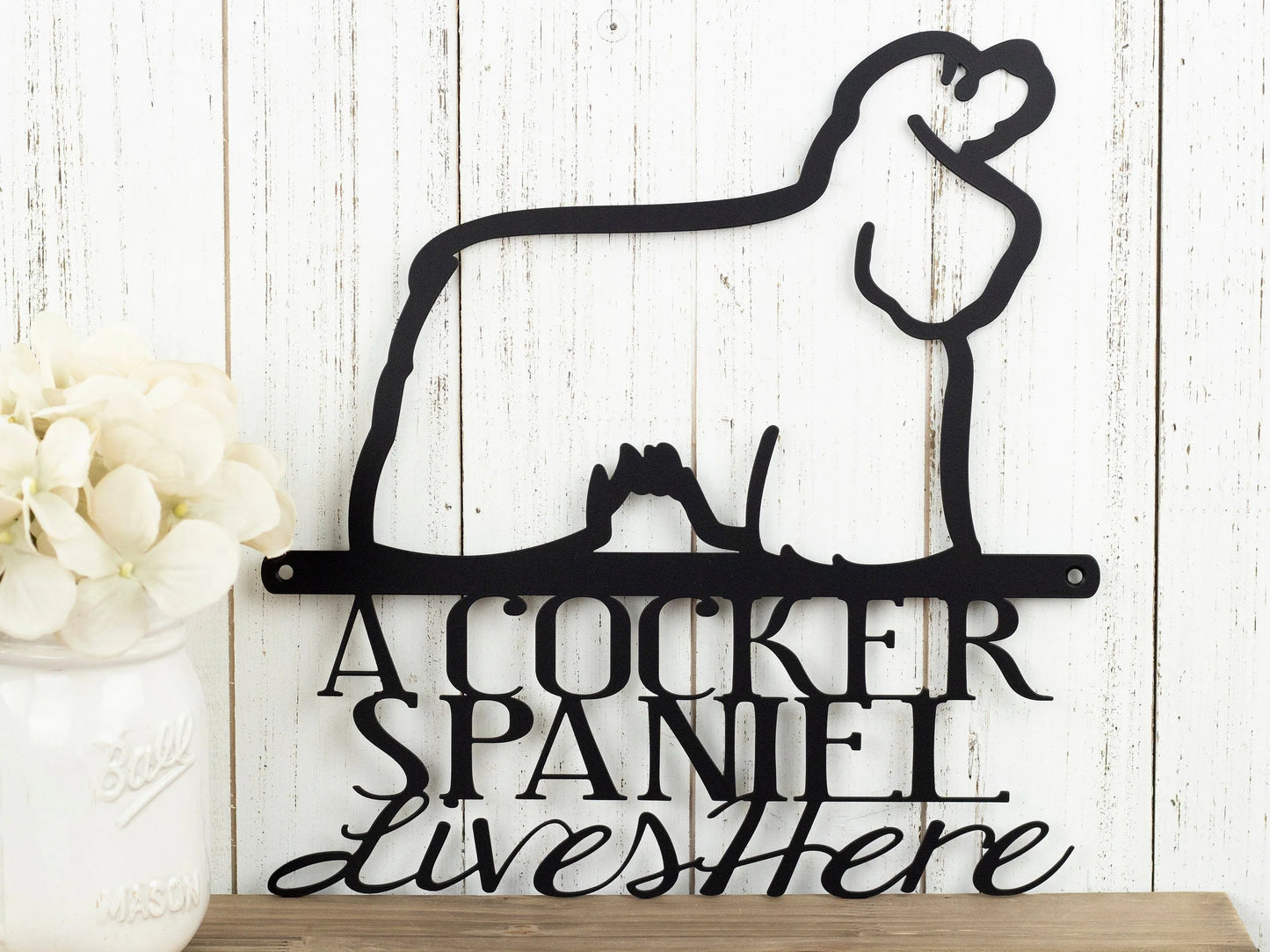 Cocker Spaniel Lives Here Metal Sign Black American Cocker Spaniel Dog Lover Dog Gift - 8 inches - metal sign
