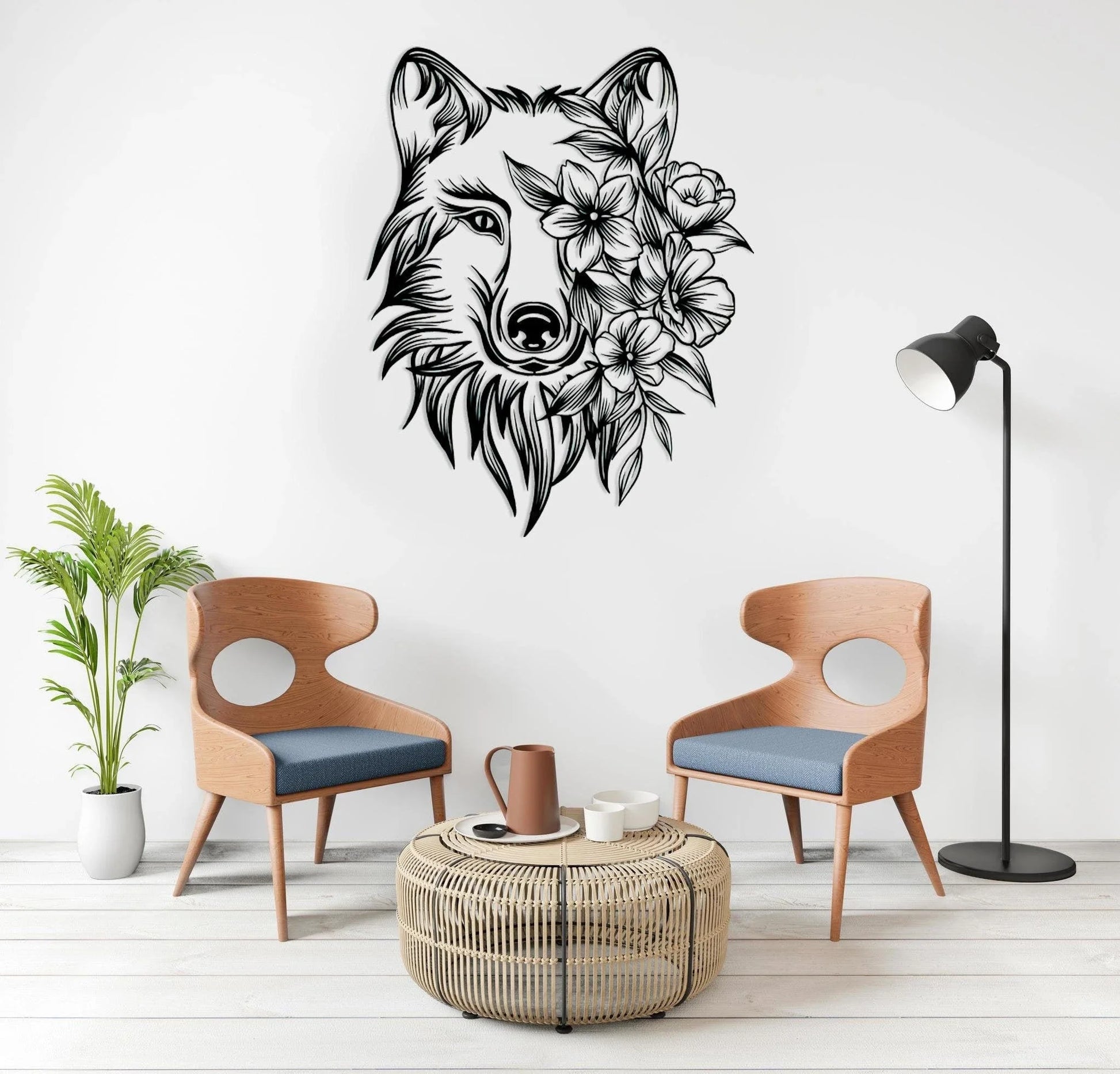 Wolf Wolf Flower Metal Sign Wolf Room Decor Wolf Lover Housewarming Gift Wolf Metal Art Living Room Decor - 8 inches - metal sign