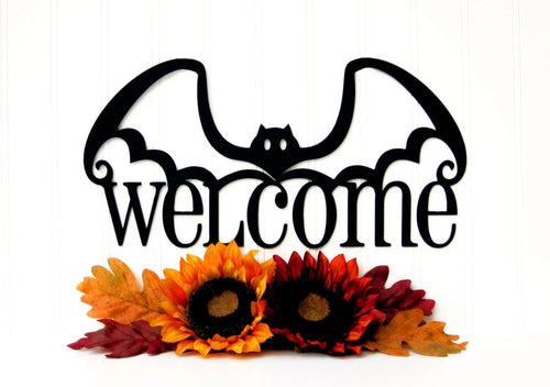 Halloween Bat Welcome Metal Sign Black Halloween Decor Halloween Bats Outdoor Sign Door Sign Wall Art - 8 inches - metal sign