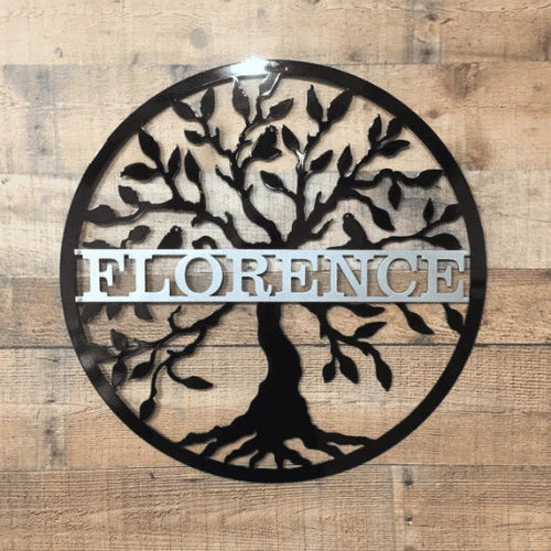 Metal Two Color Tree Of Life W Name Art Cut Metal Sign Metal House Sign - 8 inches - metal sign