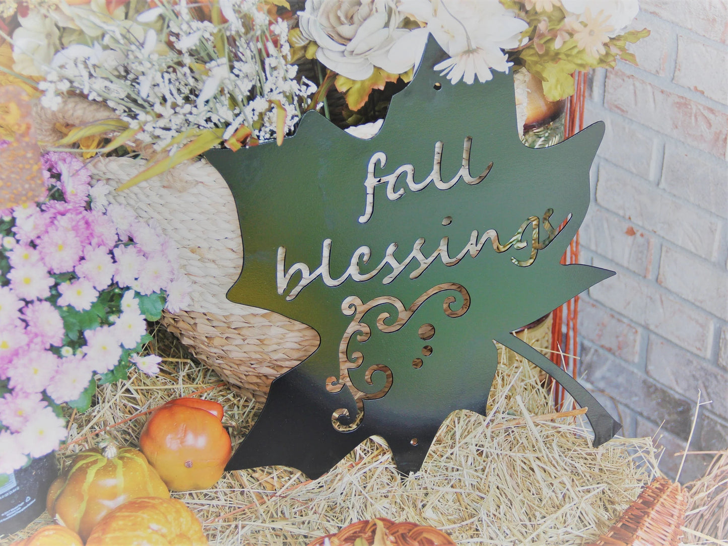 Leaf Fall Blessings Metal Sign Decorative Leaf Fall Blessings Metal Sign Autumn Decor - 8 inches - metal sign